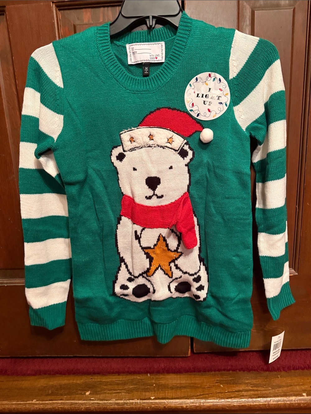 Green Holiday Light -Up Sweater with Polar Bear